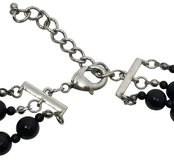 VINTAGE BLACK & SILVER SPARKLE BEAD LAYERED CHUNKY STATEMENT NECKLACE - Picture 7 of 7